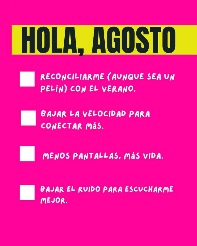 Pues ya llegó agosto… y siento que el tiempo va en modo megaturbo. 🤯🤭

Este mes no quiero hacer una lista de metas. Quiero hacer una lista de intenciones.

Hace años esperaba con mucha ilusión el verano. Desde que vivo en el sur de España, la relación se ha complicado un poco. 😅 El calor, las multitudes y, sobre todo, ver cómo algunas personas tratan las playas, las calles y los espacios que compartimos me ha ido robando parte del encanto.

Y no me gusta sentirme así.

No quiero terminar otro verano enfadada con una estación del año.

Quiero reconciliarme con ella. Aunque sea un pelín.

También hay otra vocecita que lleva semanas hablándome. Me dice que baje la velocidad, que deje el móvil un rato, que haga menos caso al ruido de fuera y un poco más al de dentro.

Y creo que por una vez le voy a hacer caso.

Así que estas son mis intenciones para agosto:

🫣 Reconciliarme (aunque sea un pelín) con el verano.
🛑 Bajar la velocidad para conectar más.
🫡 Menos pantallas, más vida.
😶 Bajar el ruido para escucharme mejor.

No sé si lo conseguiré.

Pero creo que vivir también consiste en eso: en darnos nuevas oportunidades para cambiar la forma en que habitamos los días.

Que agosto nos trate bonito… y que nosotros también sepamos tratar bonito a agosto. 🤍
.
.
.
#alto_voltaje_emocional #blogpersonal #cuarentona #verano2026 #gratitud