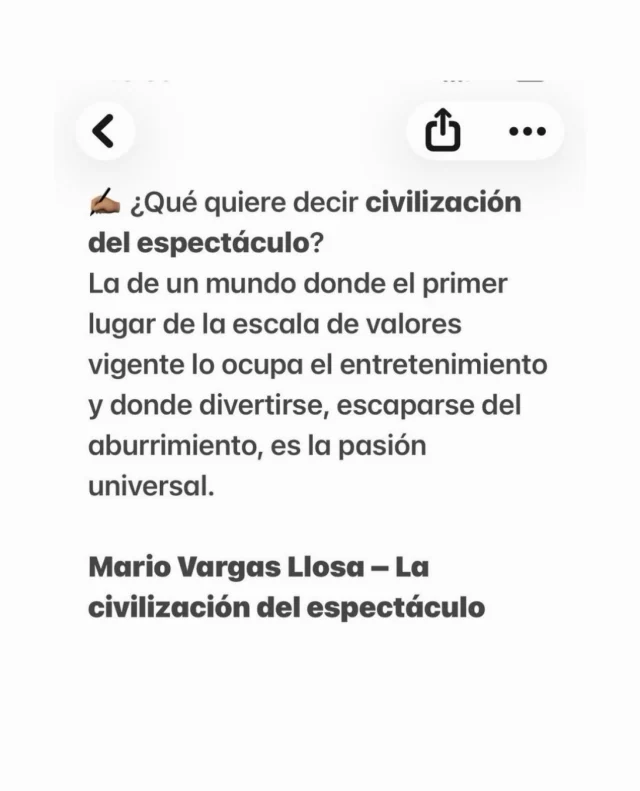 💊Así, tal cual… ❤️🫰🏽

✍🏽Somos la civilización del espectáculo….


Que sea un gran día.
.
.
#alto_voltaje_emocional #mariovargasllosa #libros #reflexiones